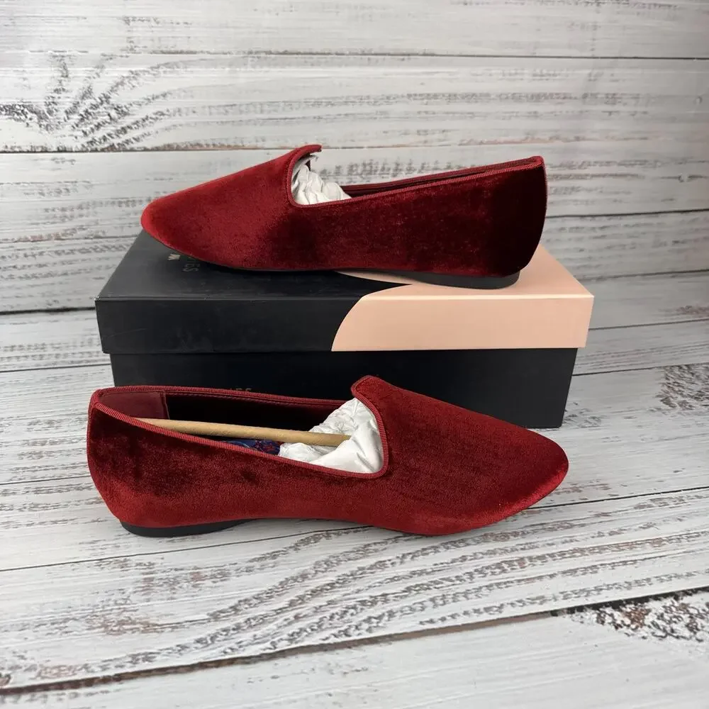 Birdies The Heron Womens 8.5 Slip On Flats Garnet Red Velvet
